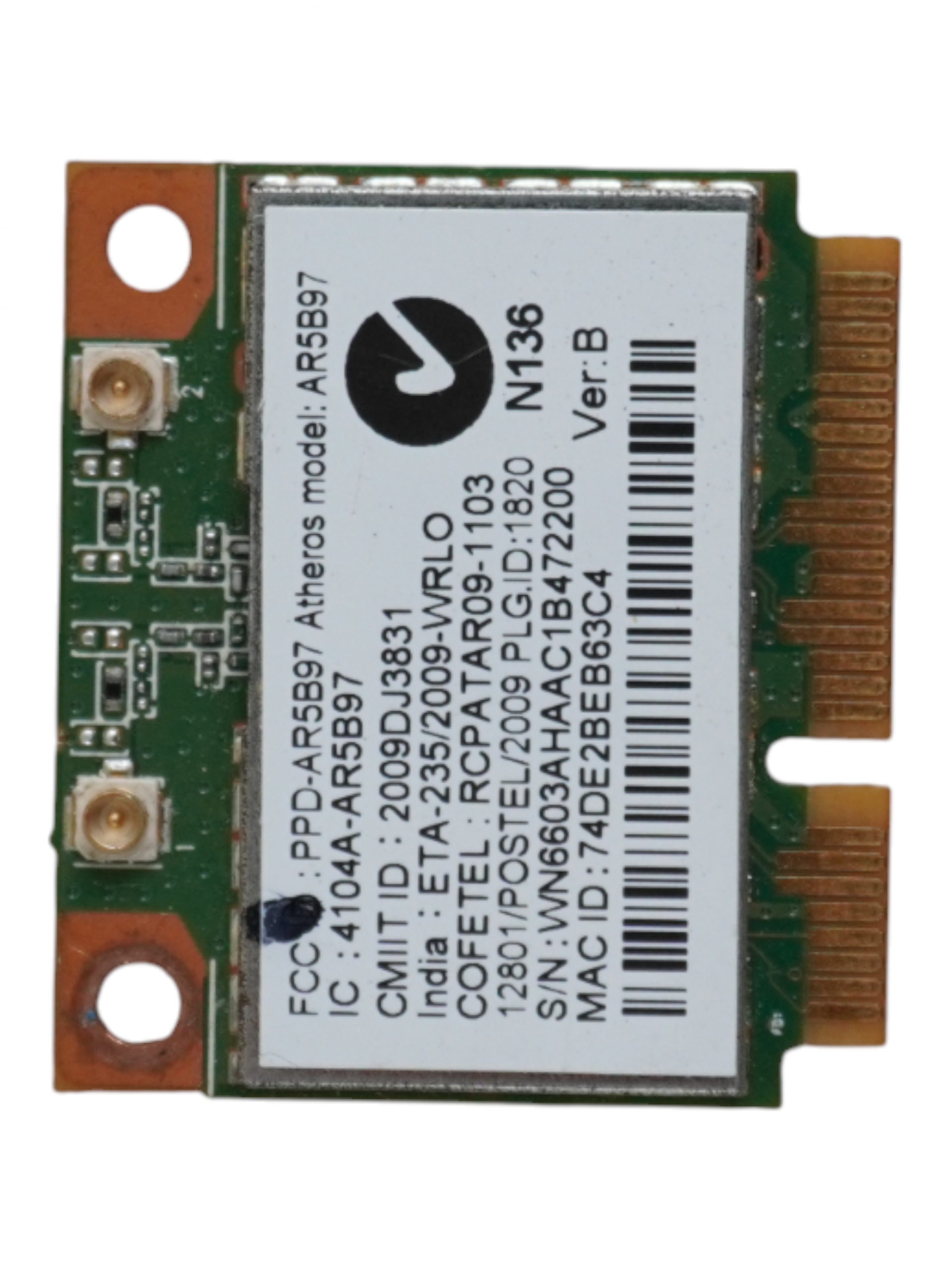 Wi-Fi модуль для ноутбука, Qualcomm, AR5B97, Mini PCIe