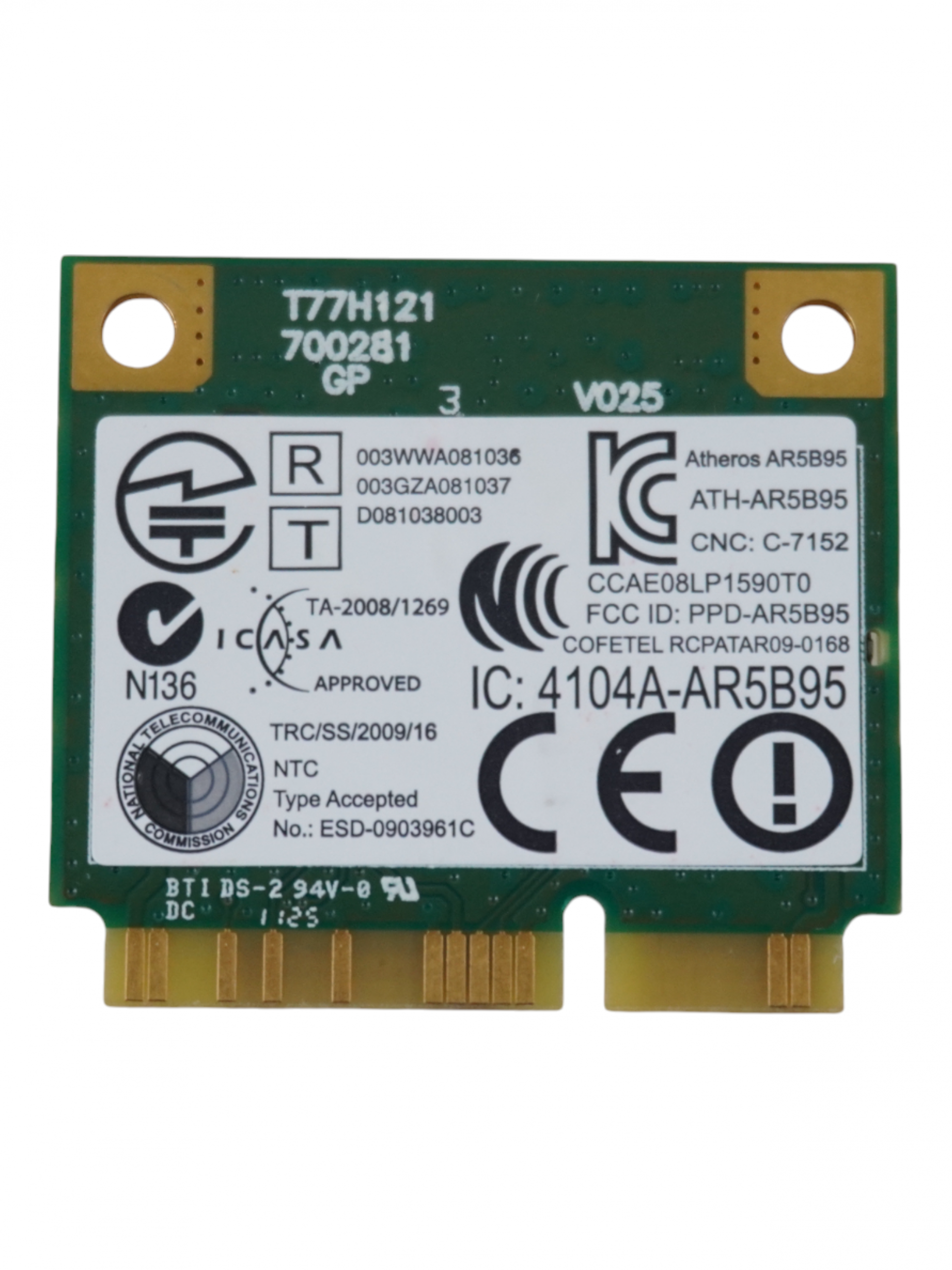 Wi-Fi модуль для ноутбука, Qualcomm, DW1502 (AR9285), Mini PCIe